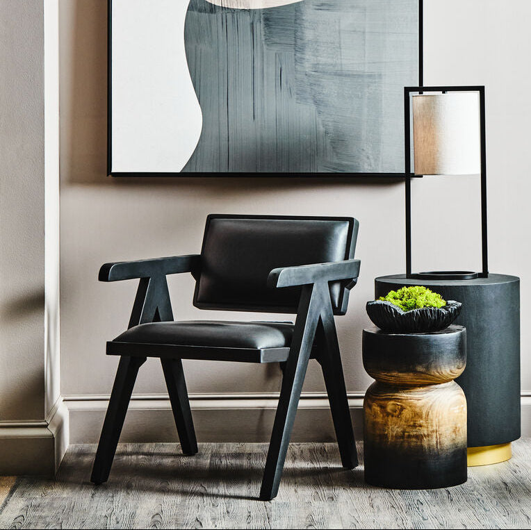 Buffalo Black Leather Chair With Wood Frame