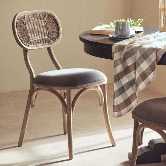 Grey Wash Elm Dining Chair with Cane Back