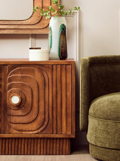 Two Door Mango Wood Carved Sideboard