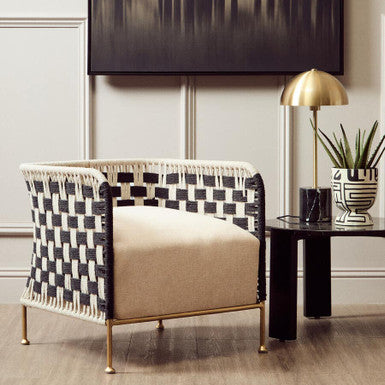 Satna Black and White Metal Curved Back Accent Chair