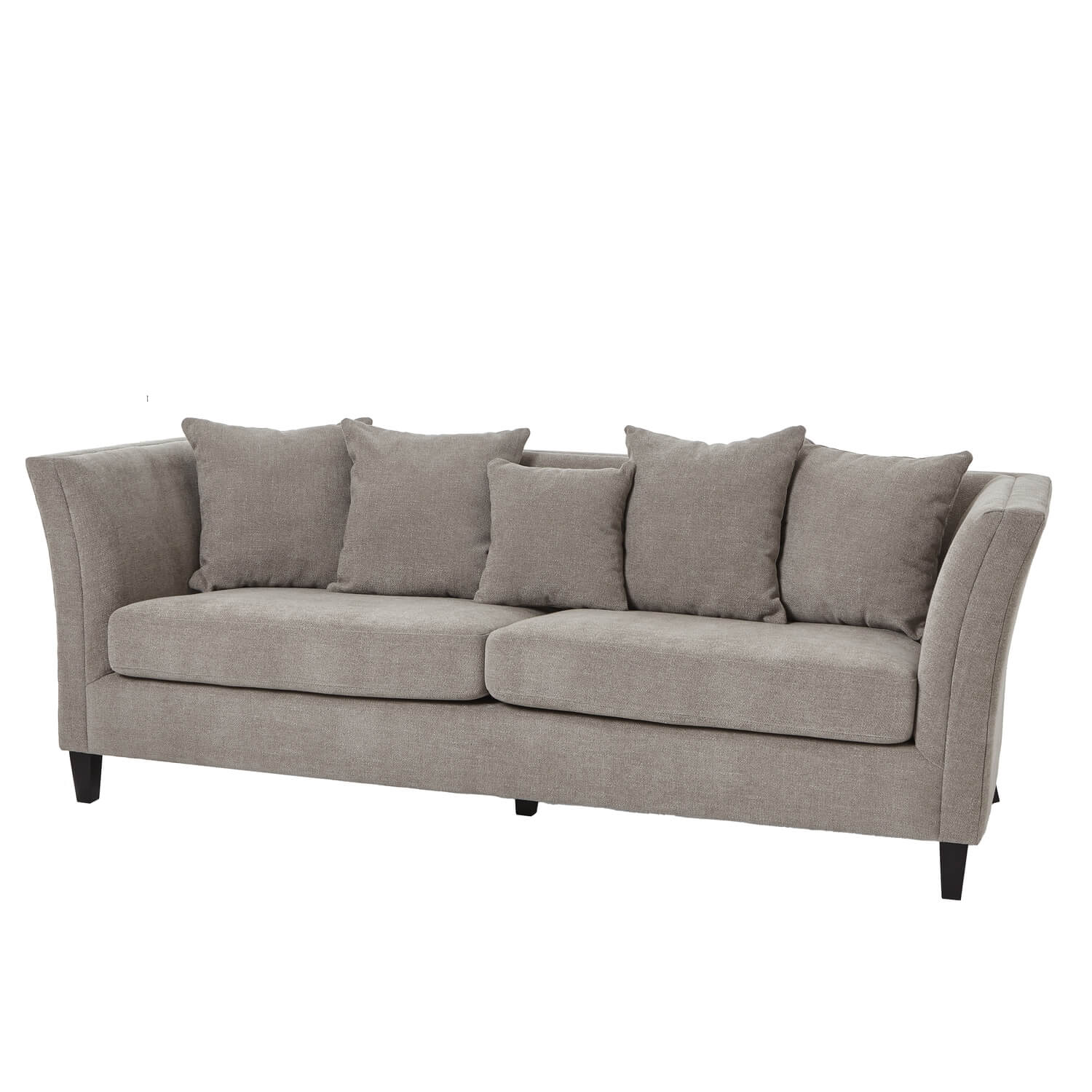 Vesper taupe three-seater sofa with plush cushions and solid wood frame in a clean-lined, timeless design by RoomLondon at brixbailey.com