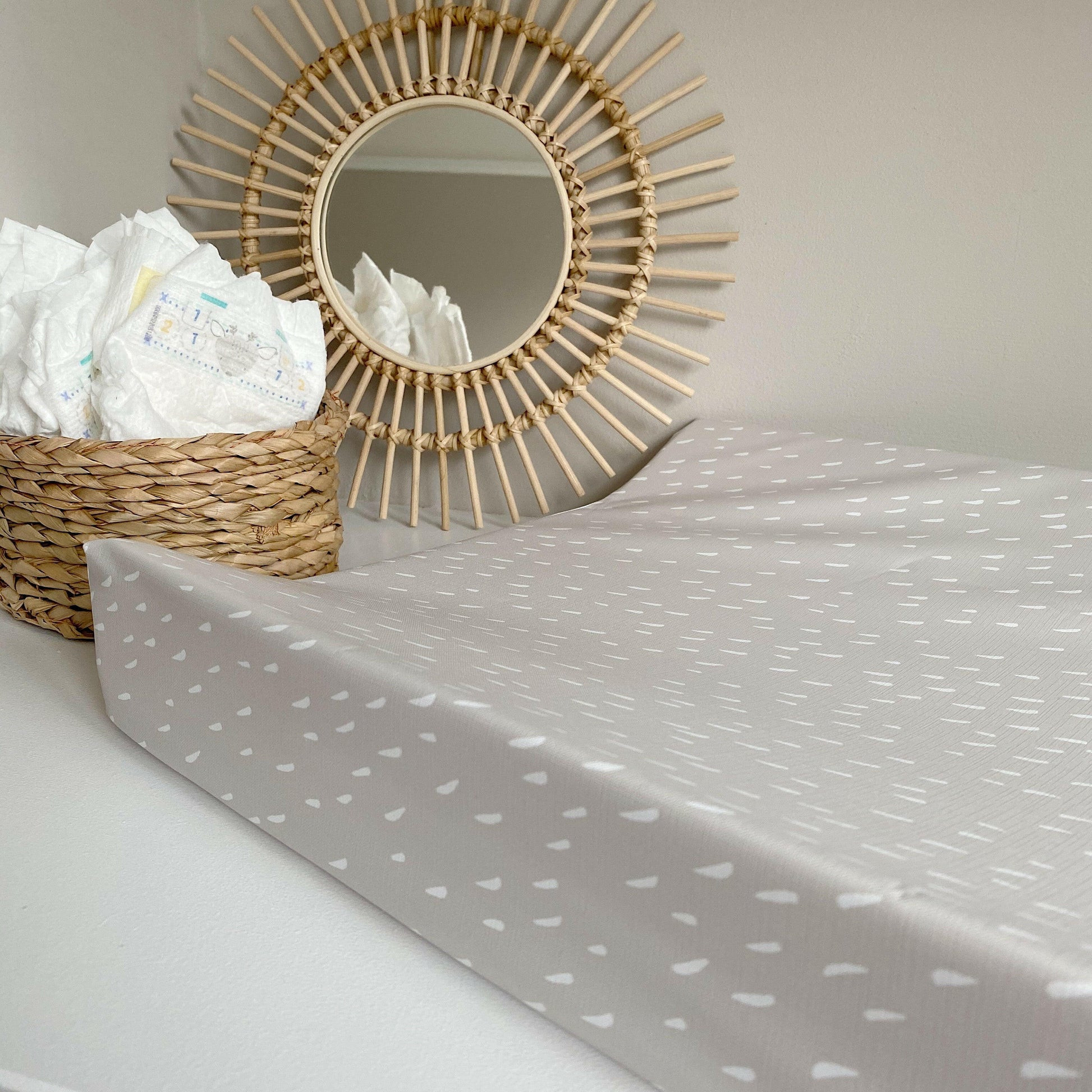 Anti-Roll Wedge Changing Mat - Greige Dash Print