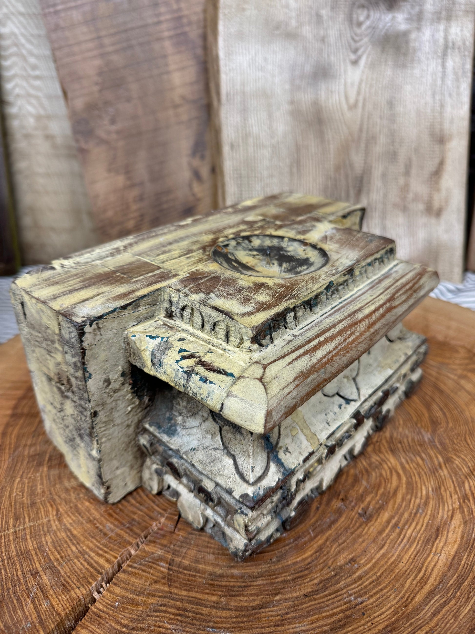 Rustic Church Candle Holder / Indian Pillar Base / Farmhouse Decor Cream