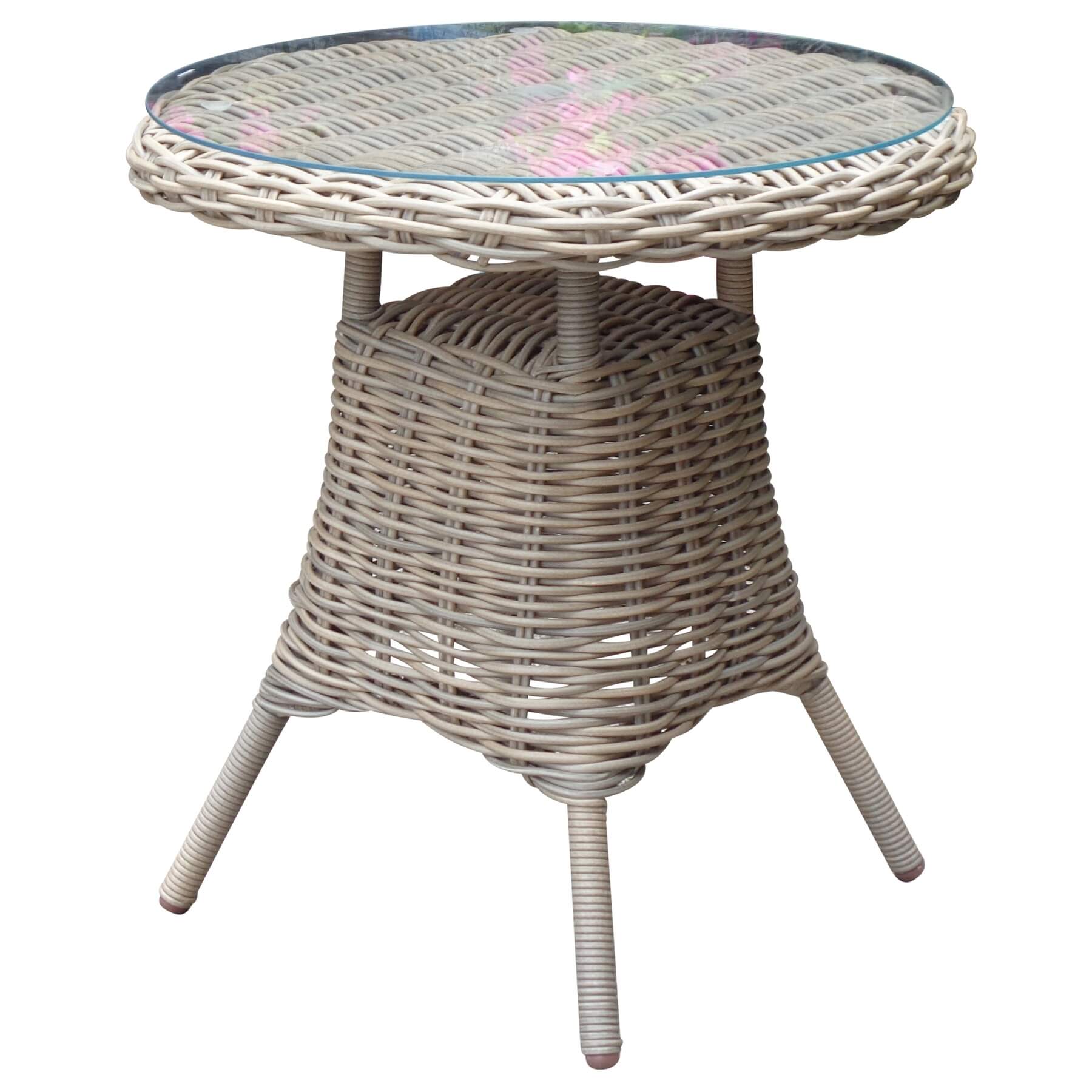 Beige outdoor bistro table with tempered glass top, 70x70cm, perfect for patios and small spaces in contemporary European style. by Sostter at brixbailey.com