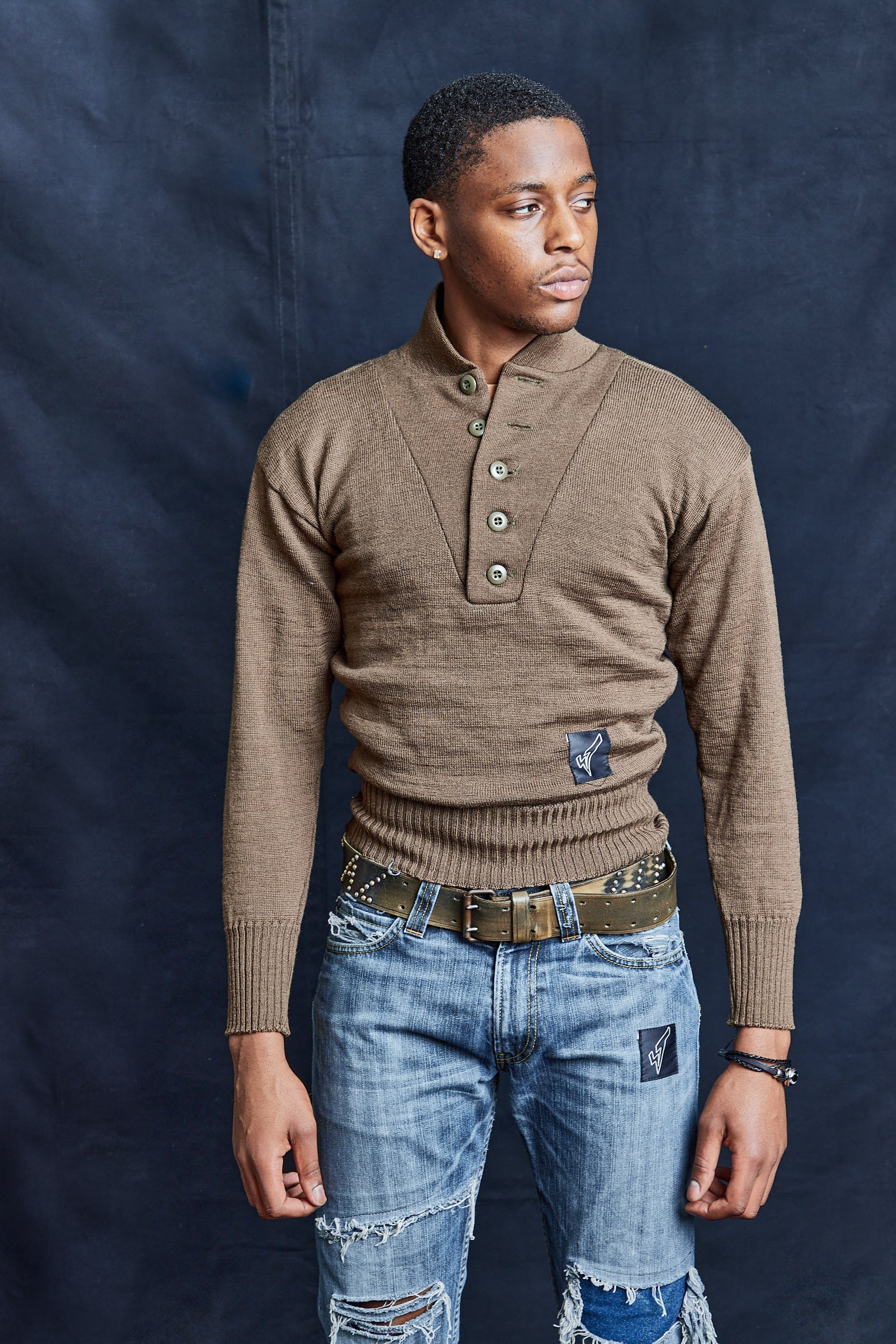 Vintage Khaki Wool Military Sweater