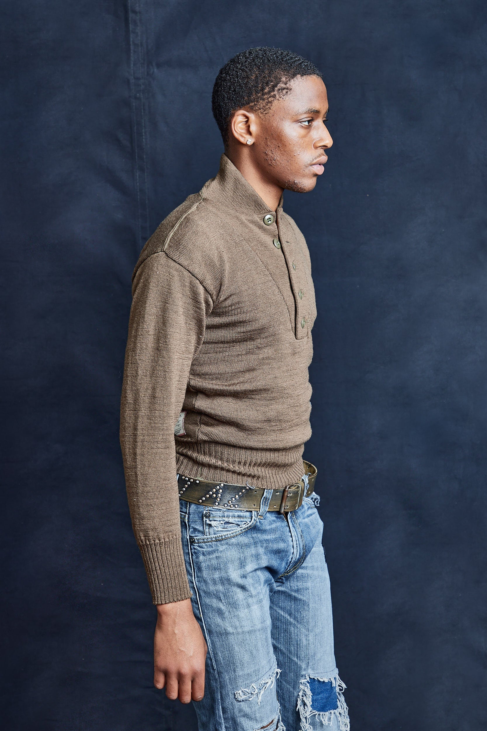 Vintage Khaki Wool Military Sweater