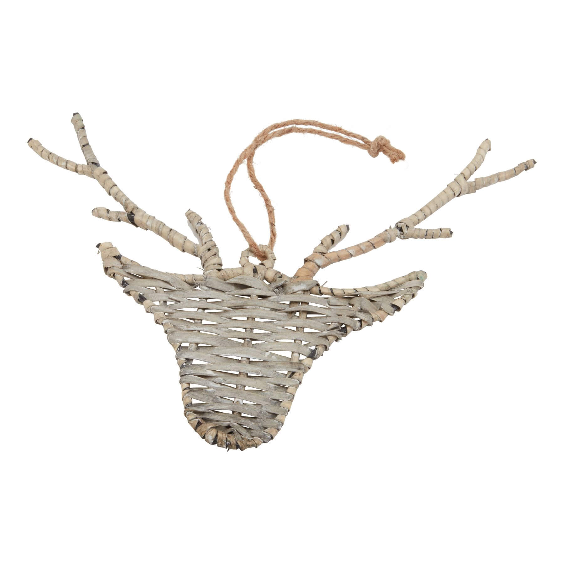 Handwoven wicker reindeer holiday decor in warm brown, rustic Christmas tabletop ornament with natural texture. by sostter at brixbailey.com