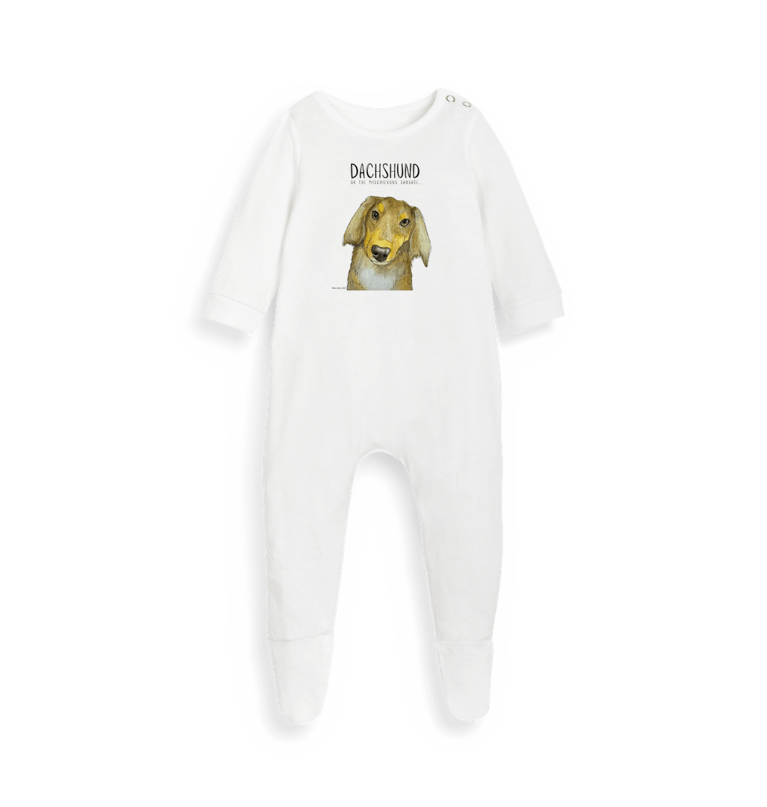 Mischievous Long Haired Sausage Sleep Suit Snug Sustainable and Slightly Silly