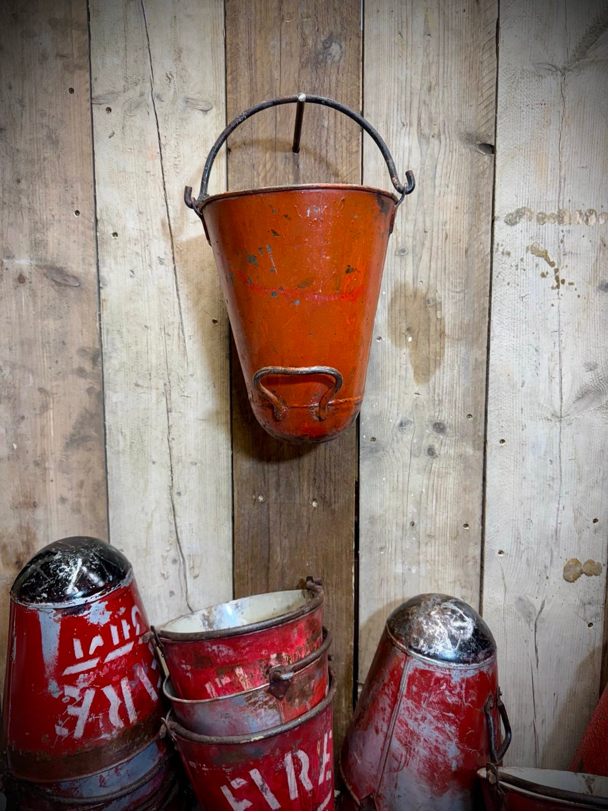 Vintage Galvanised Hanging Fire Bucket Plant Pot
