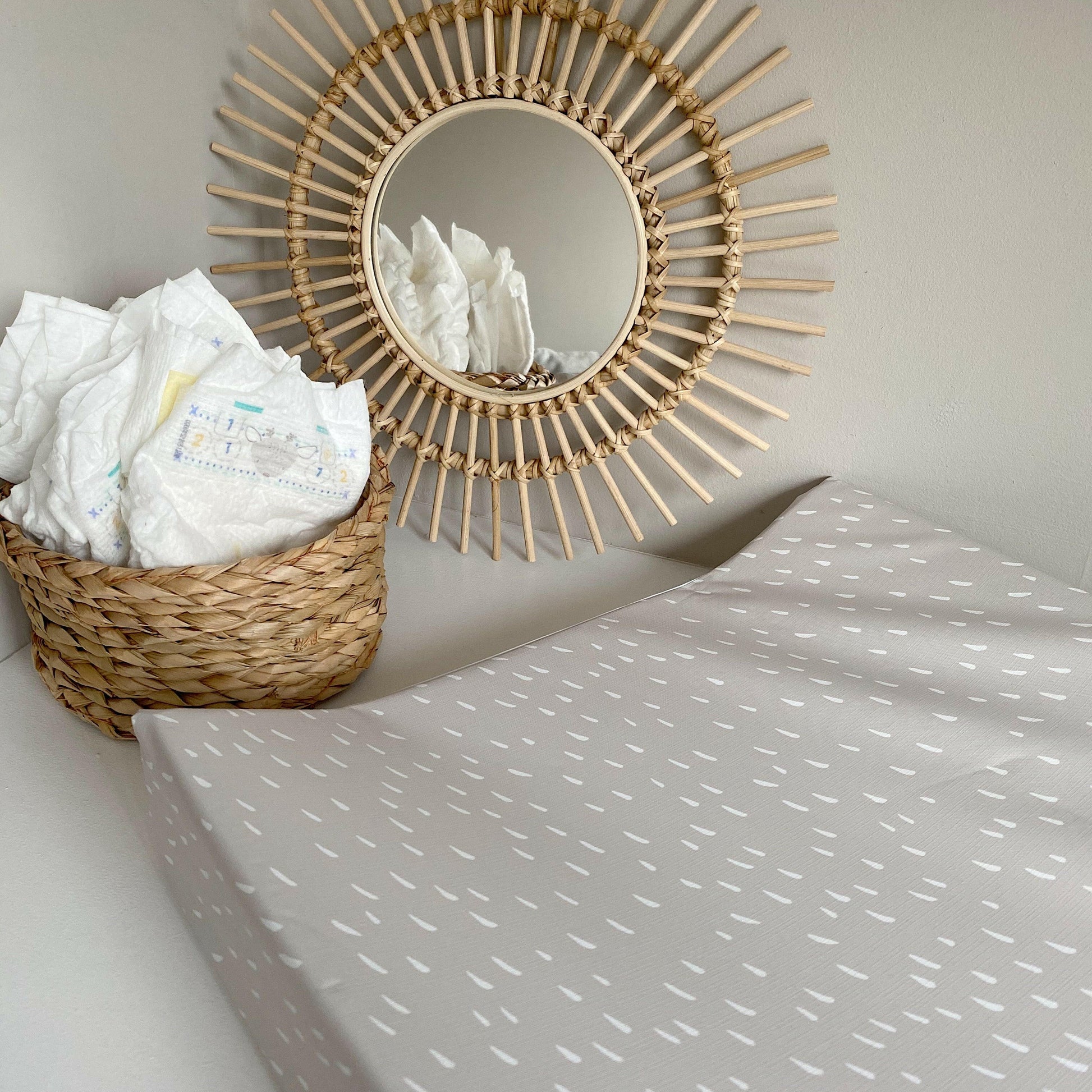 Anti-Roll Wedge Changing Mat - Greige Dash Print