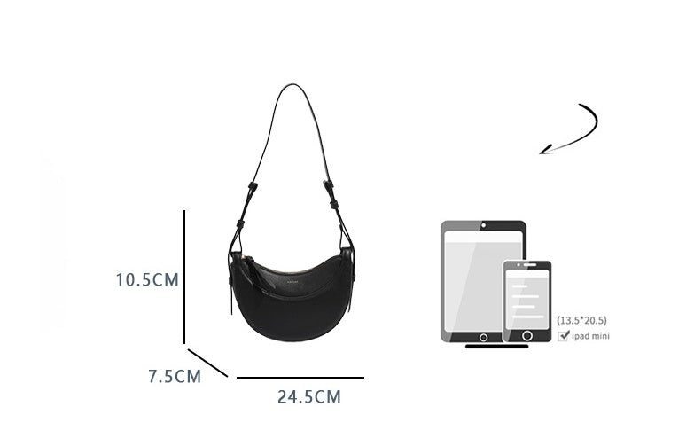 Litchi Leather Crescent Shoulder Bag