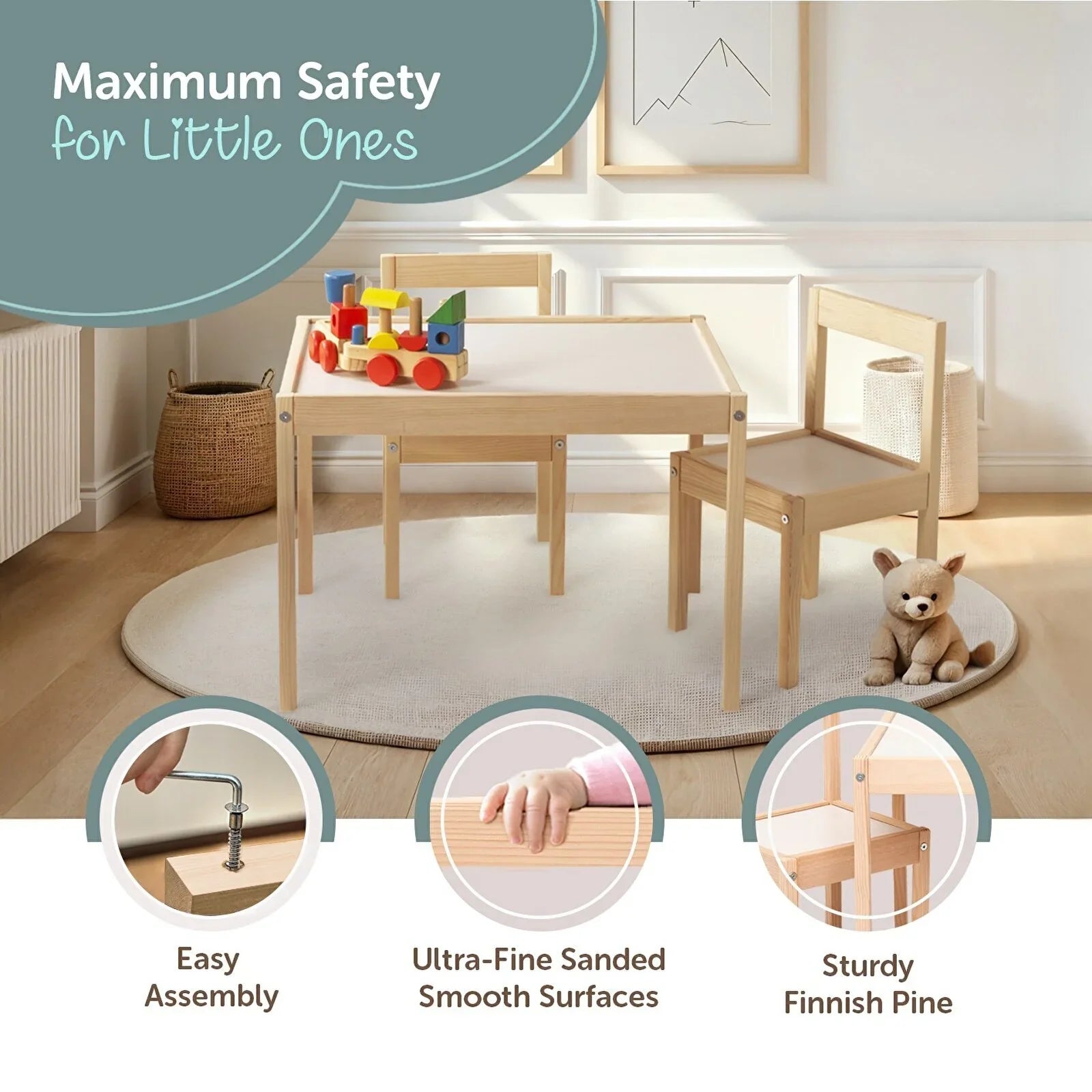 Montessori Wooden Table and Chair Set for Kids