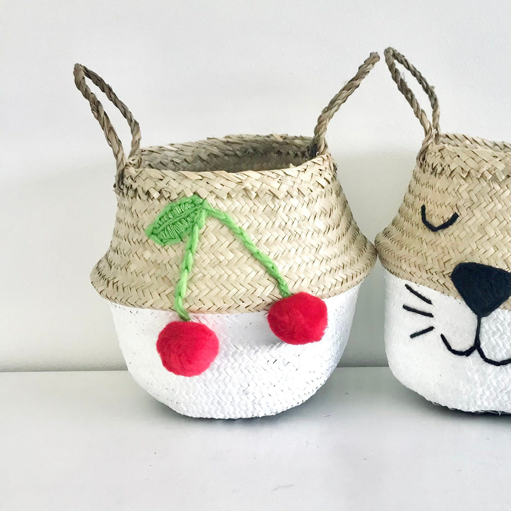 White Cherry Red Basket - Small
