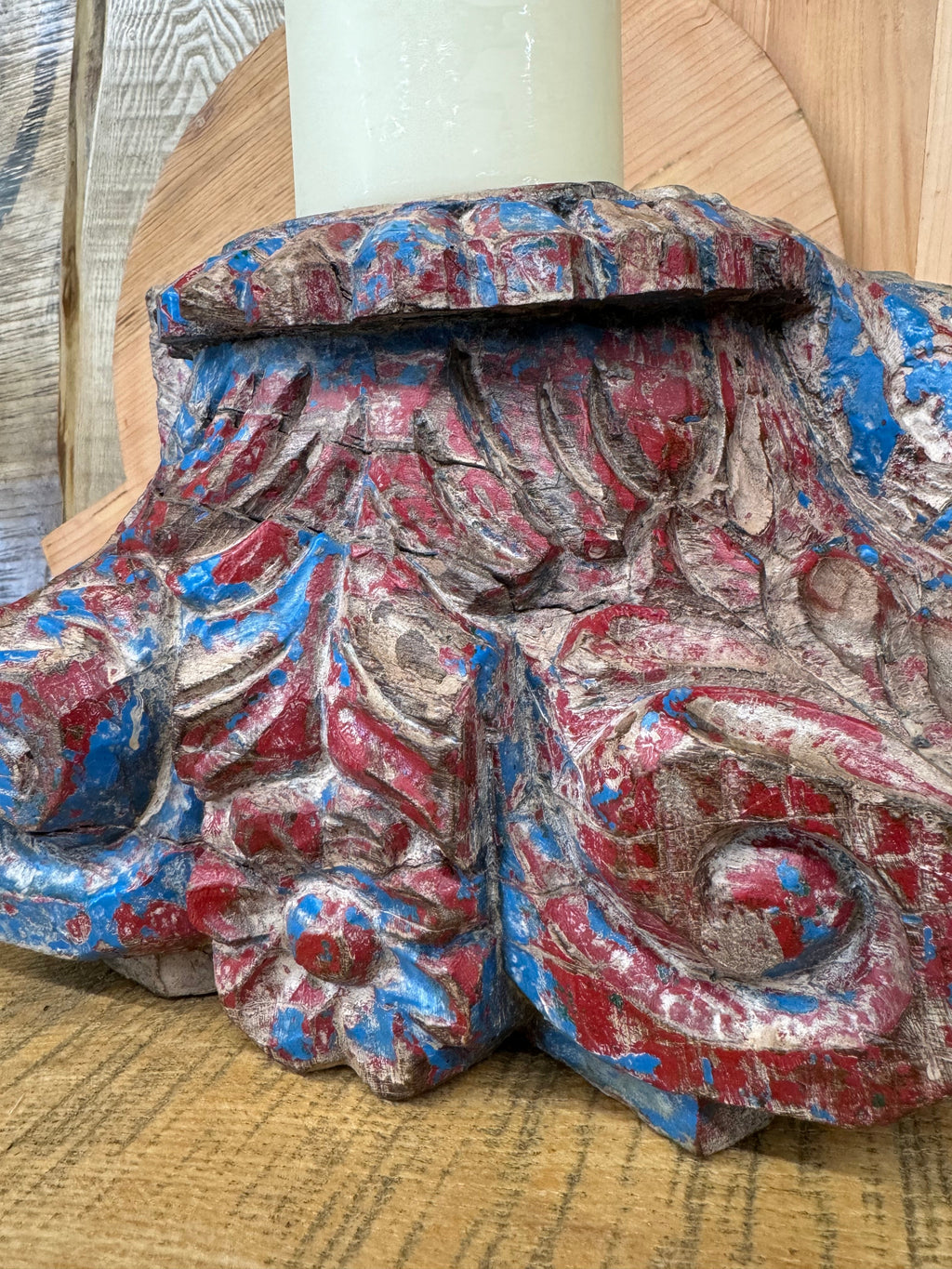 Rustic XL Church Candle Holder with Indian Pillar Base