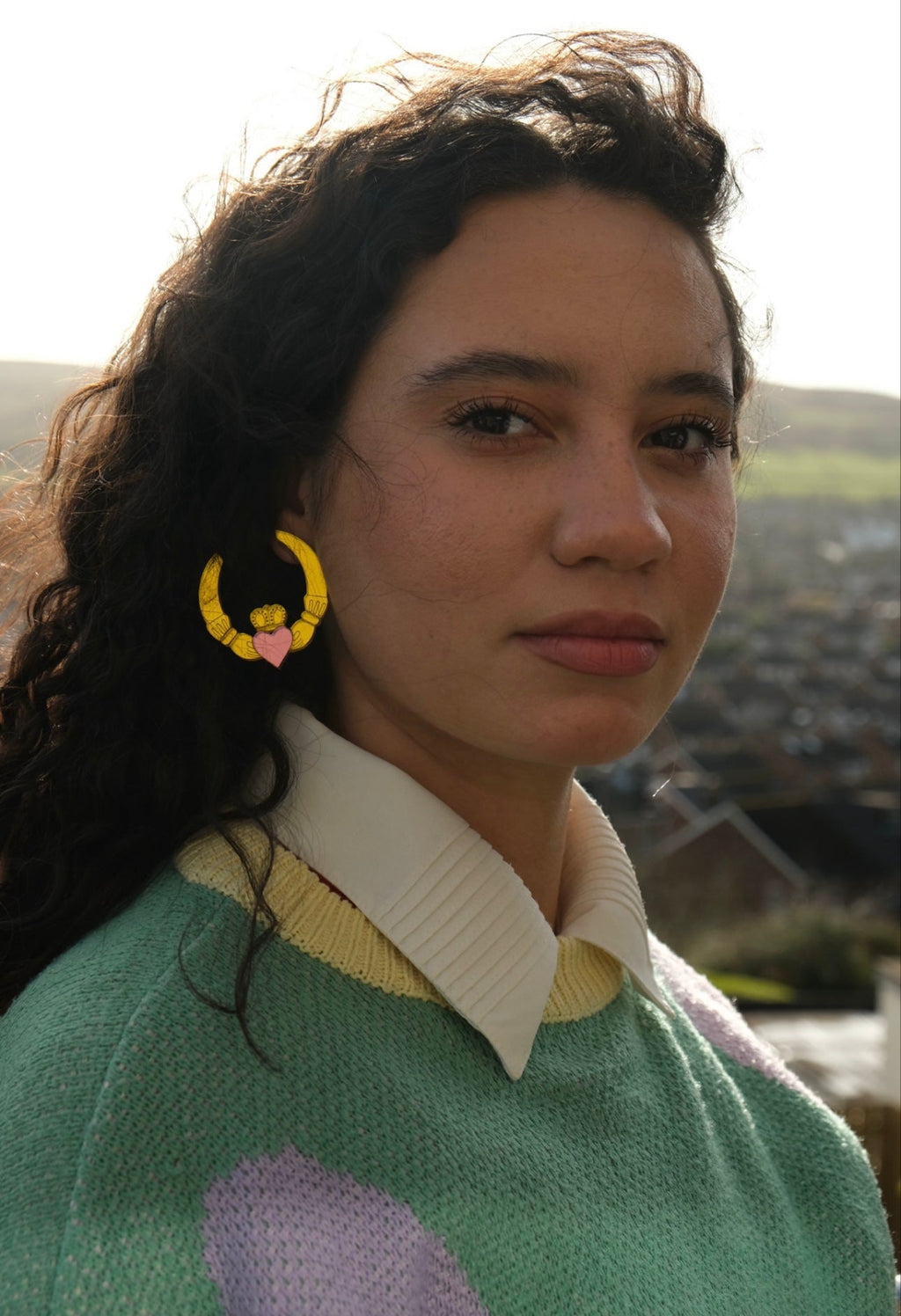 Claddagh Ring Earrings in Silver and Emerald or Gold and Pink