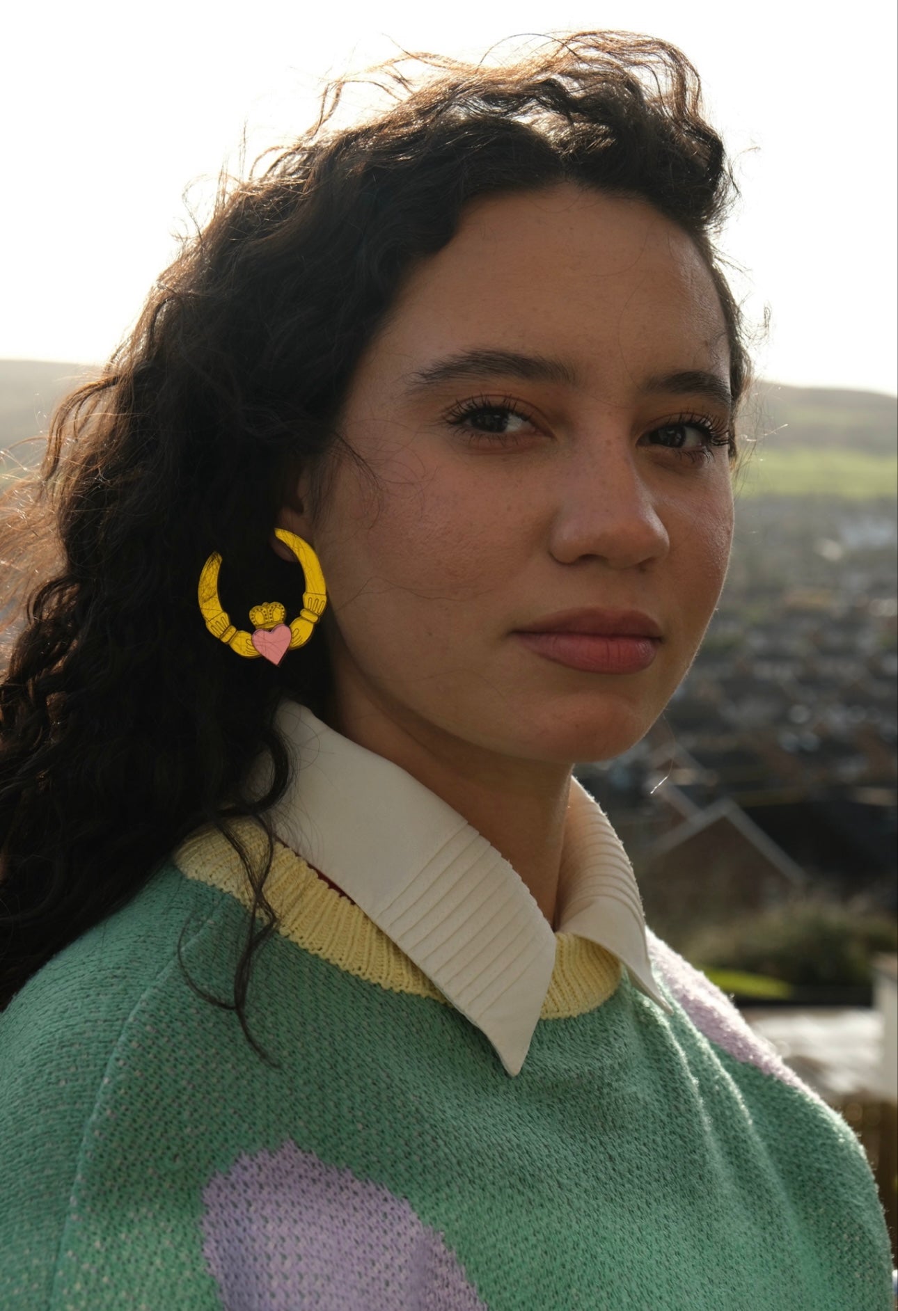 Claddagh Ring Earrings in Silver and Emerald or Gold and Pink