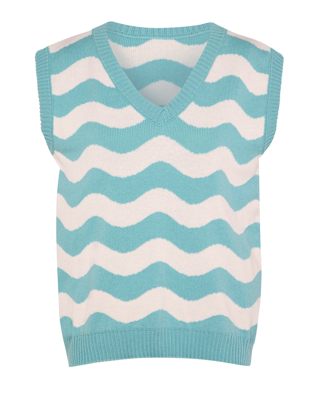 Waves Wool Cashmere Vest Blue White