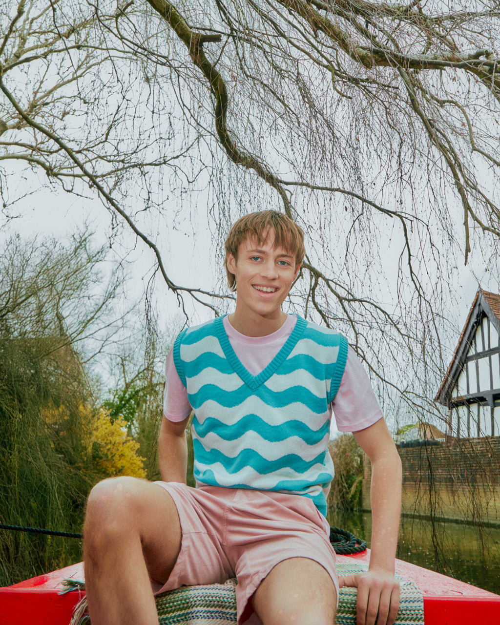 Waves Wool Cashmere Vest Blue White