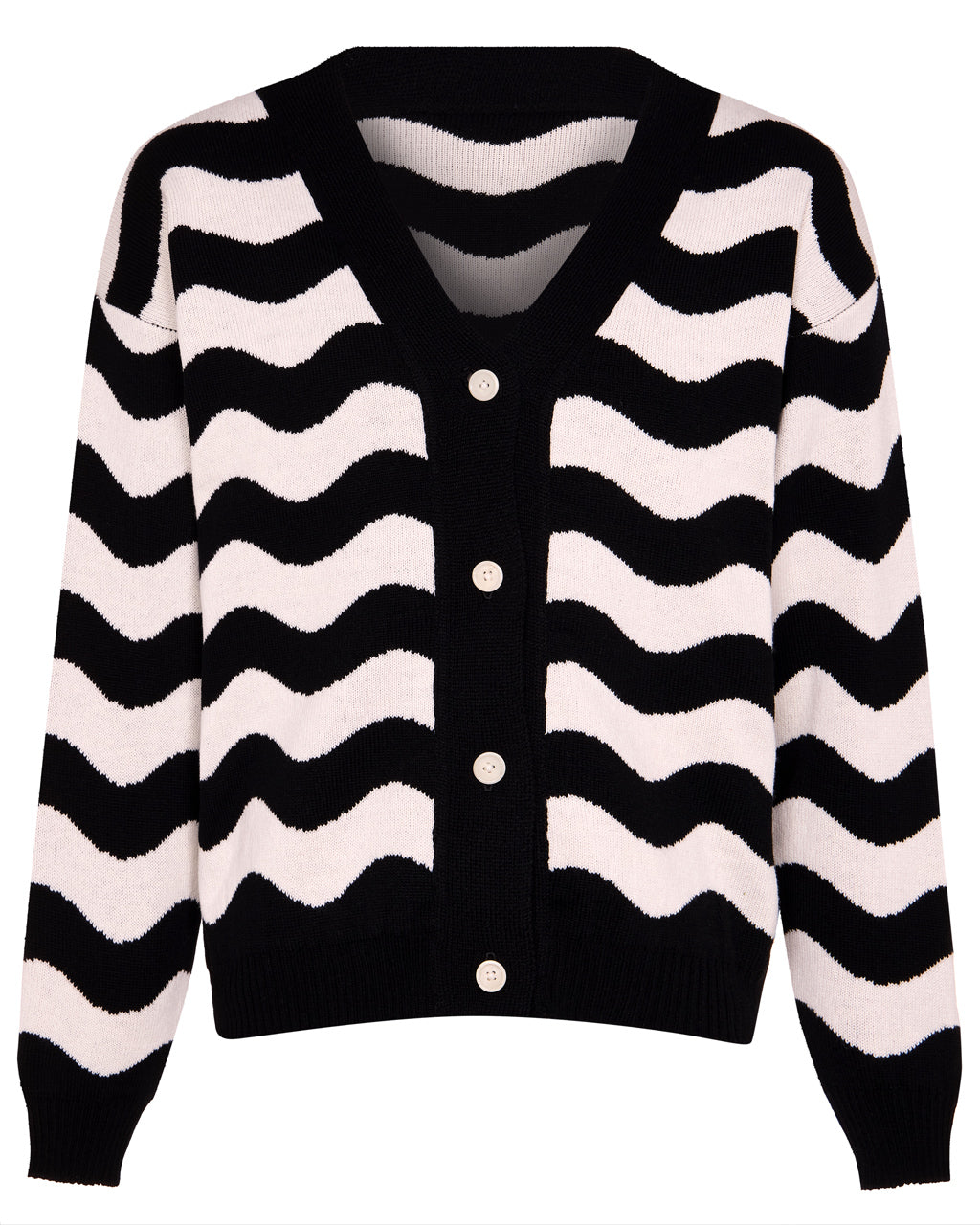 Waves Cardigan Wool and Cashmere Black and White