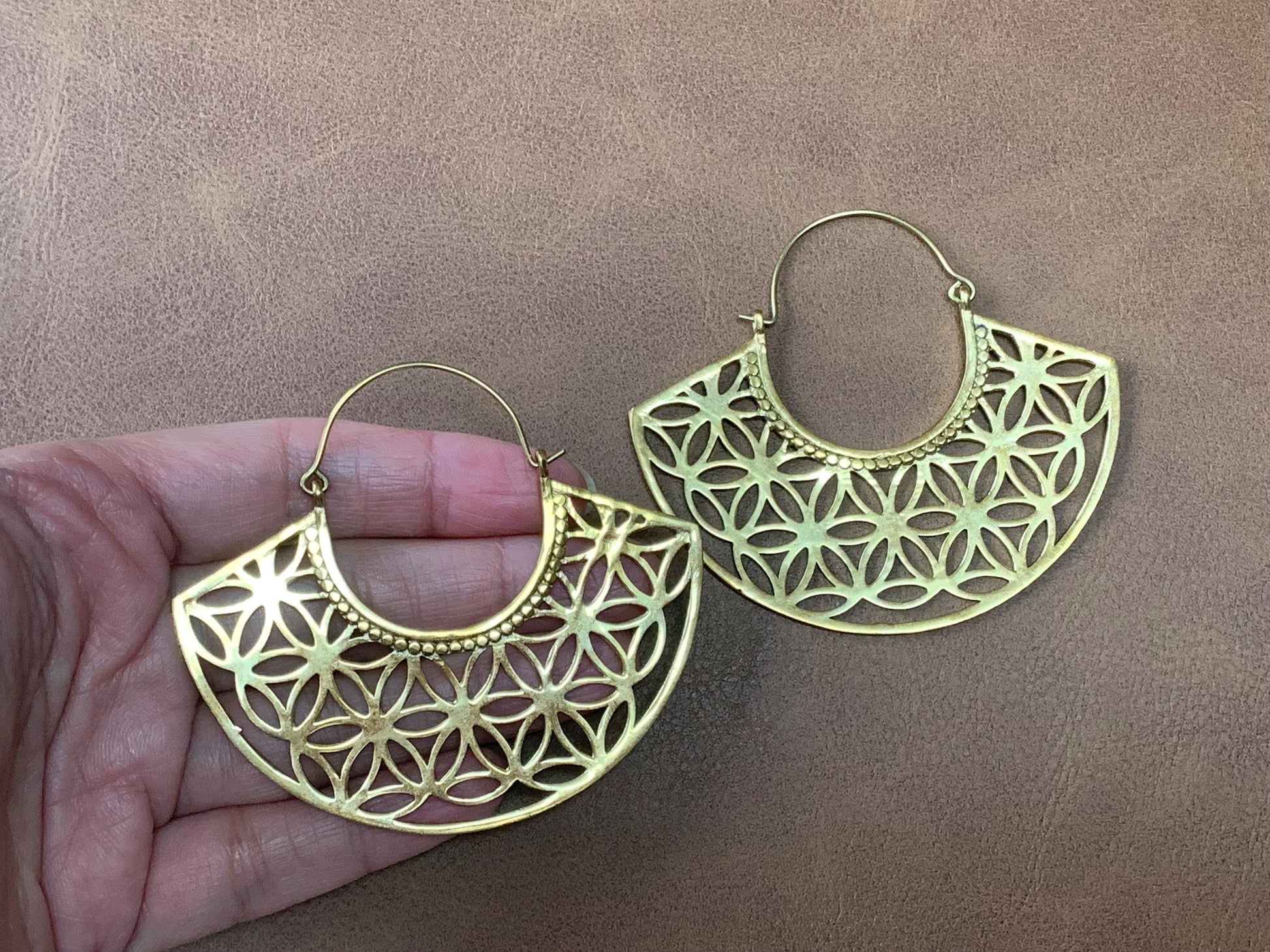 Geometric Petal Brass Cutwork Mandala Earrings