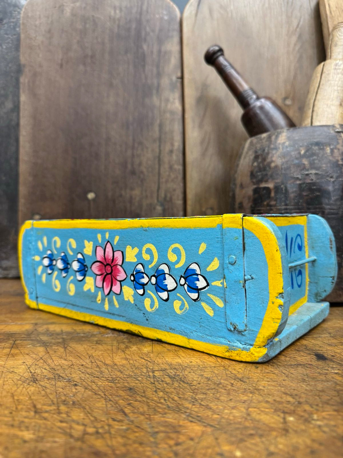 Blue Wooden Painted Brick Mould Decorative Herb Planter Storage Box