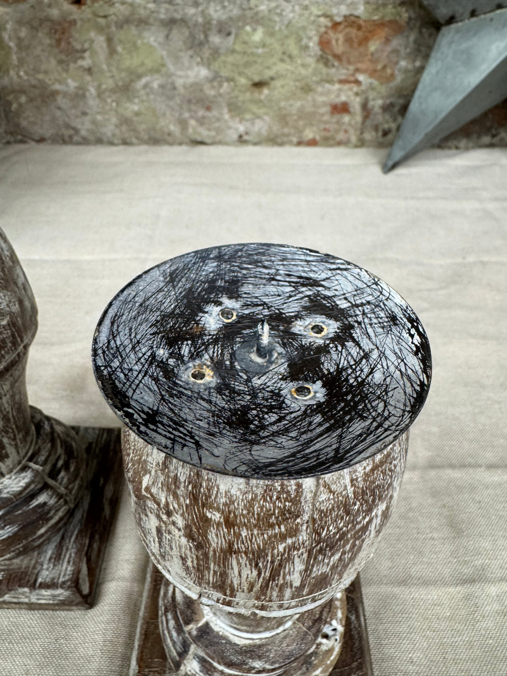 Pair of Rustic Wooden Candle Holders Large