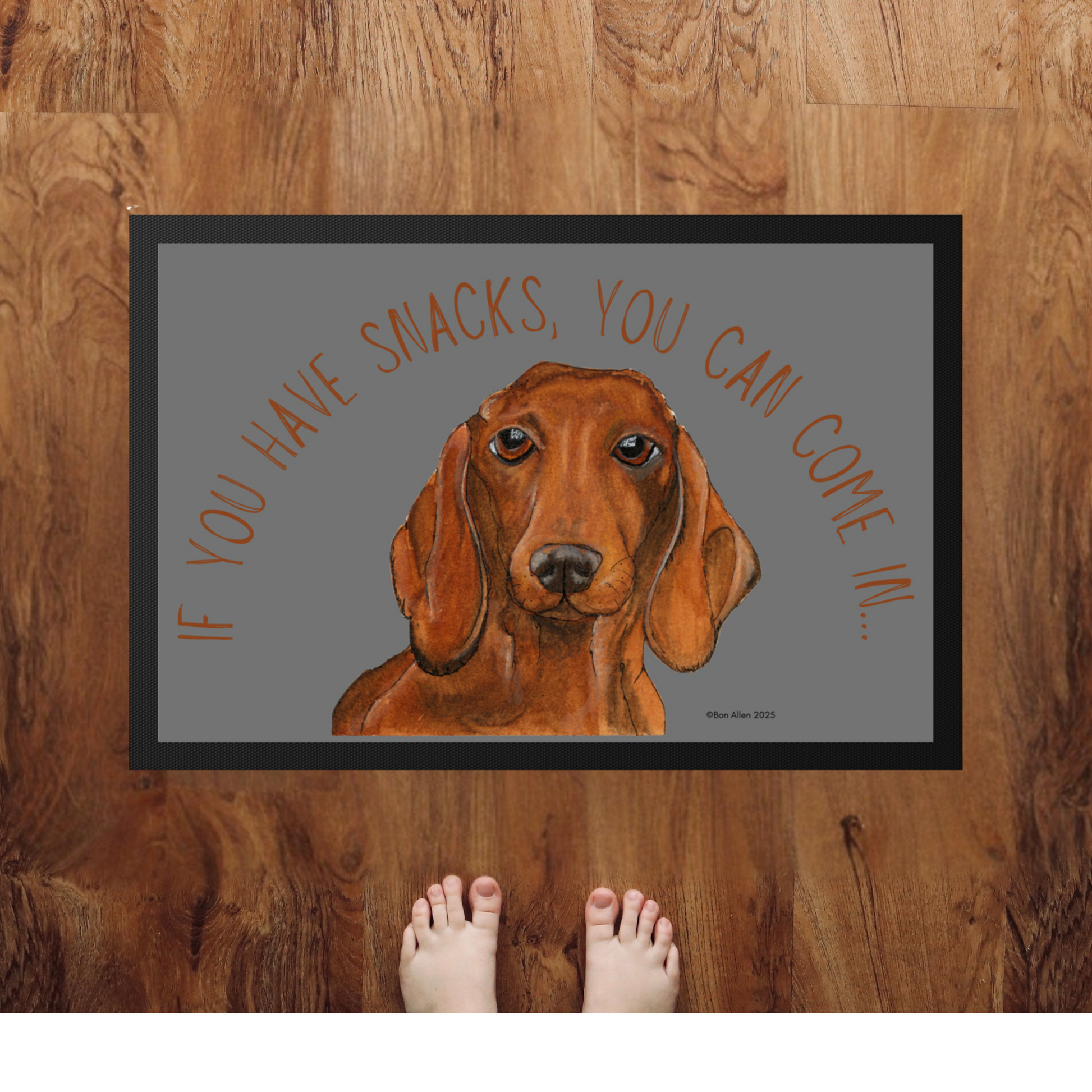 Dachshund Doormat with Snacks Slogan