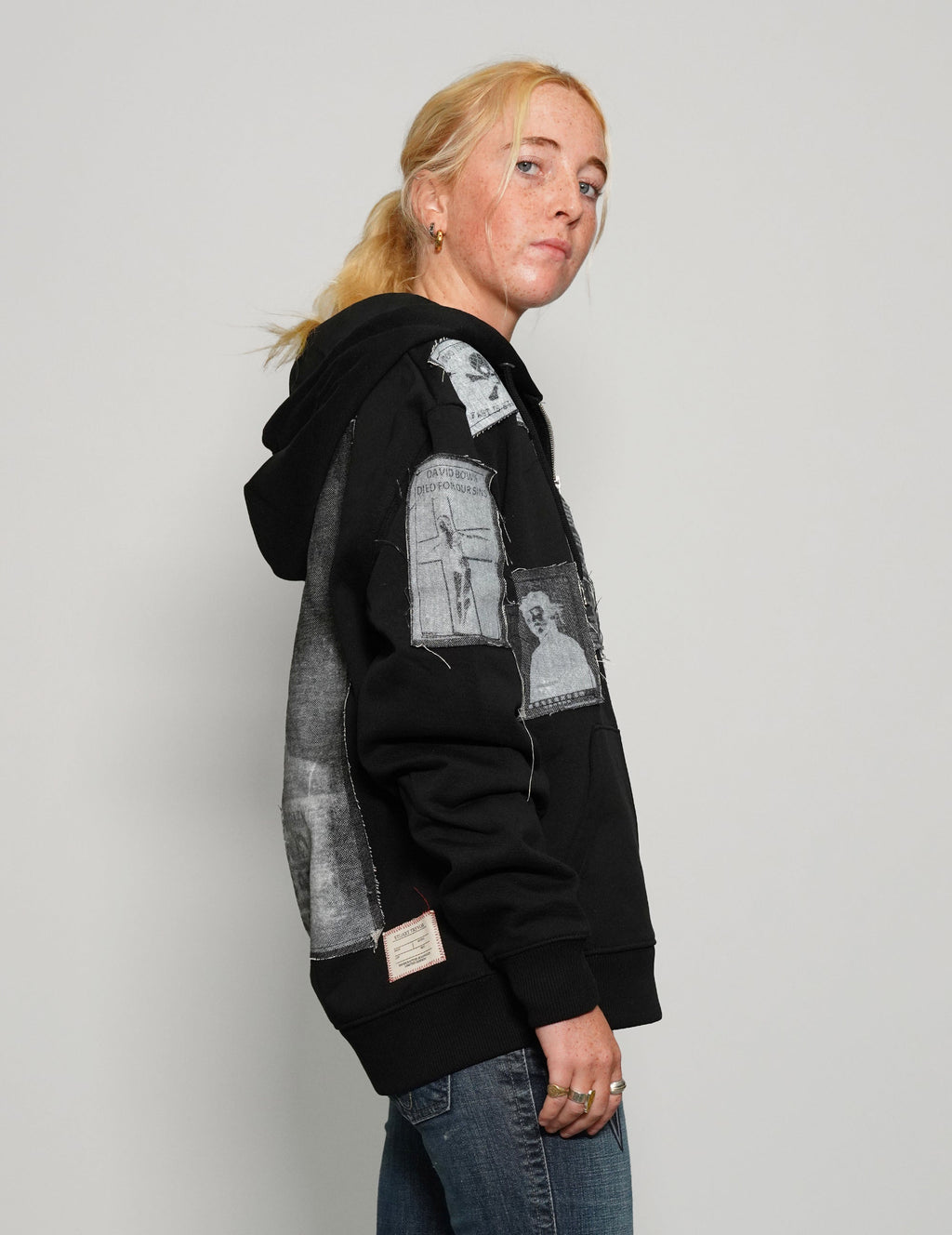 Multipatch Zip Hoodie in Black