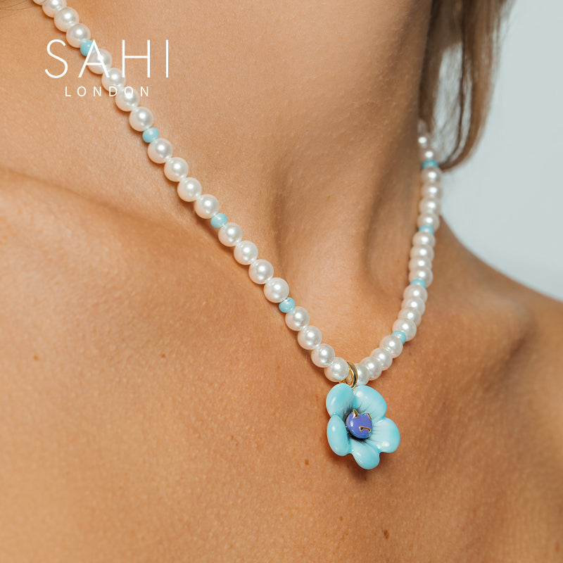 Monster Yellow Pearl and Enamel Necklace