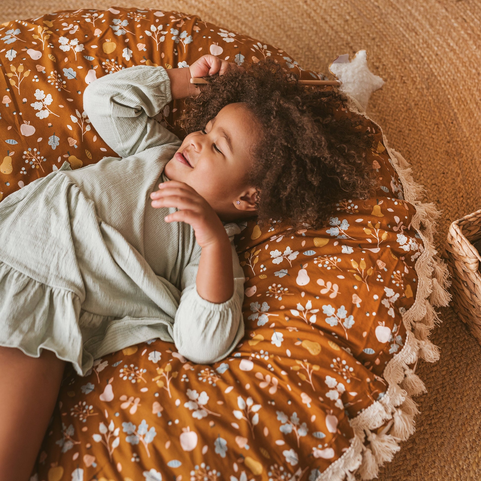 Kids Floor Cushion Seating Pouffe in Plant Pattern