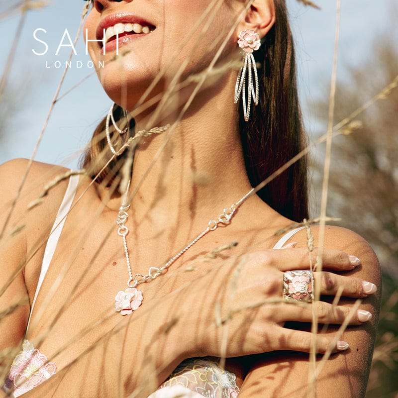 Camellia Bear Pendant Charm Necklace Hand Enameled