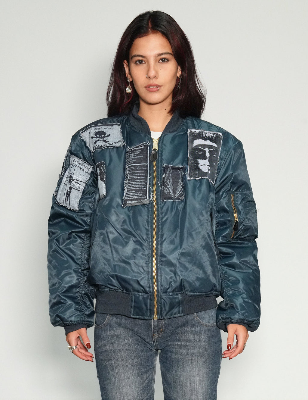 Navy MA1 Bomber Jacket with Patches