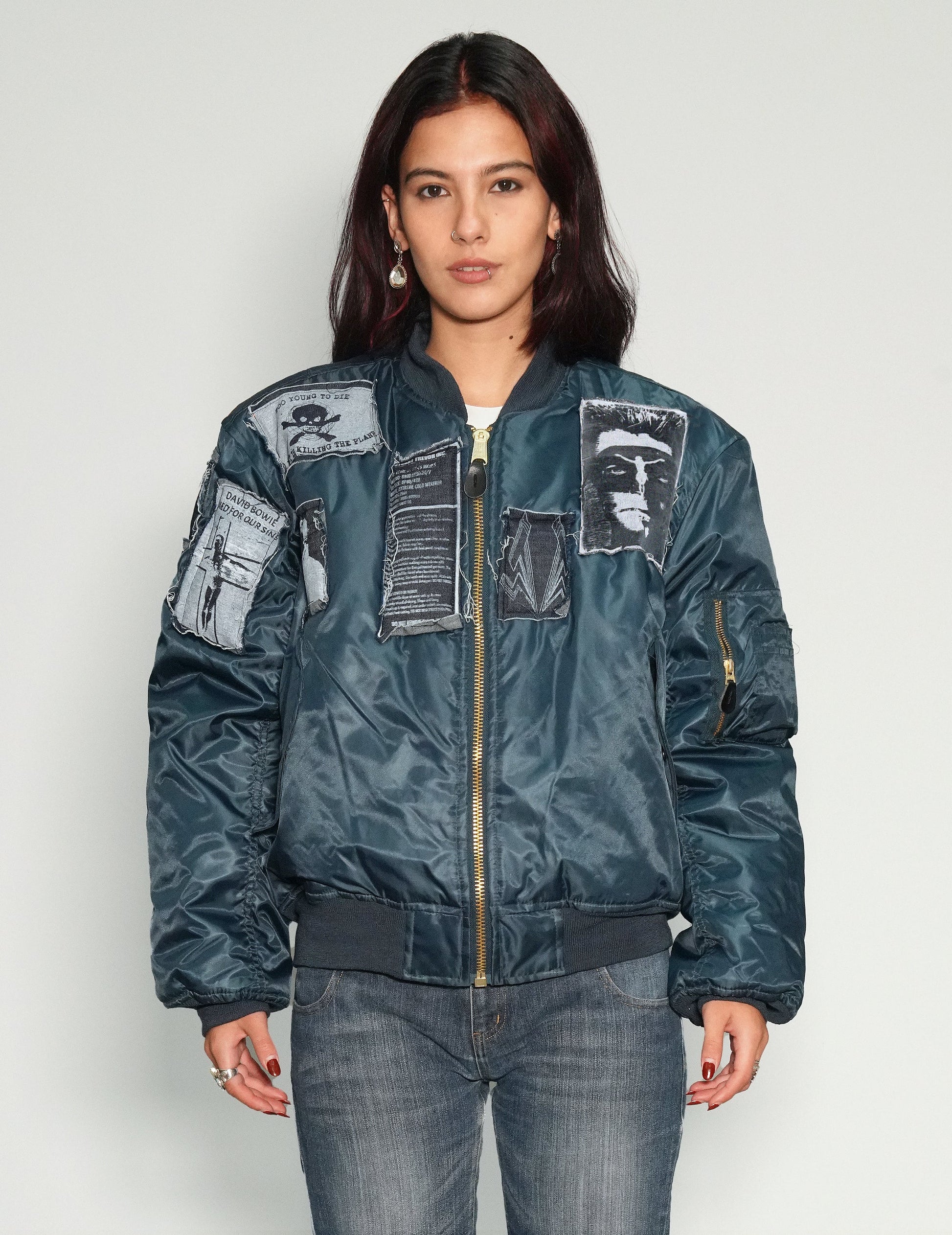 Navy MA1 Bomber Jacket with Patches