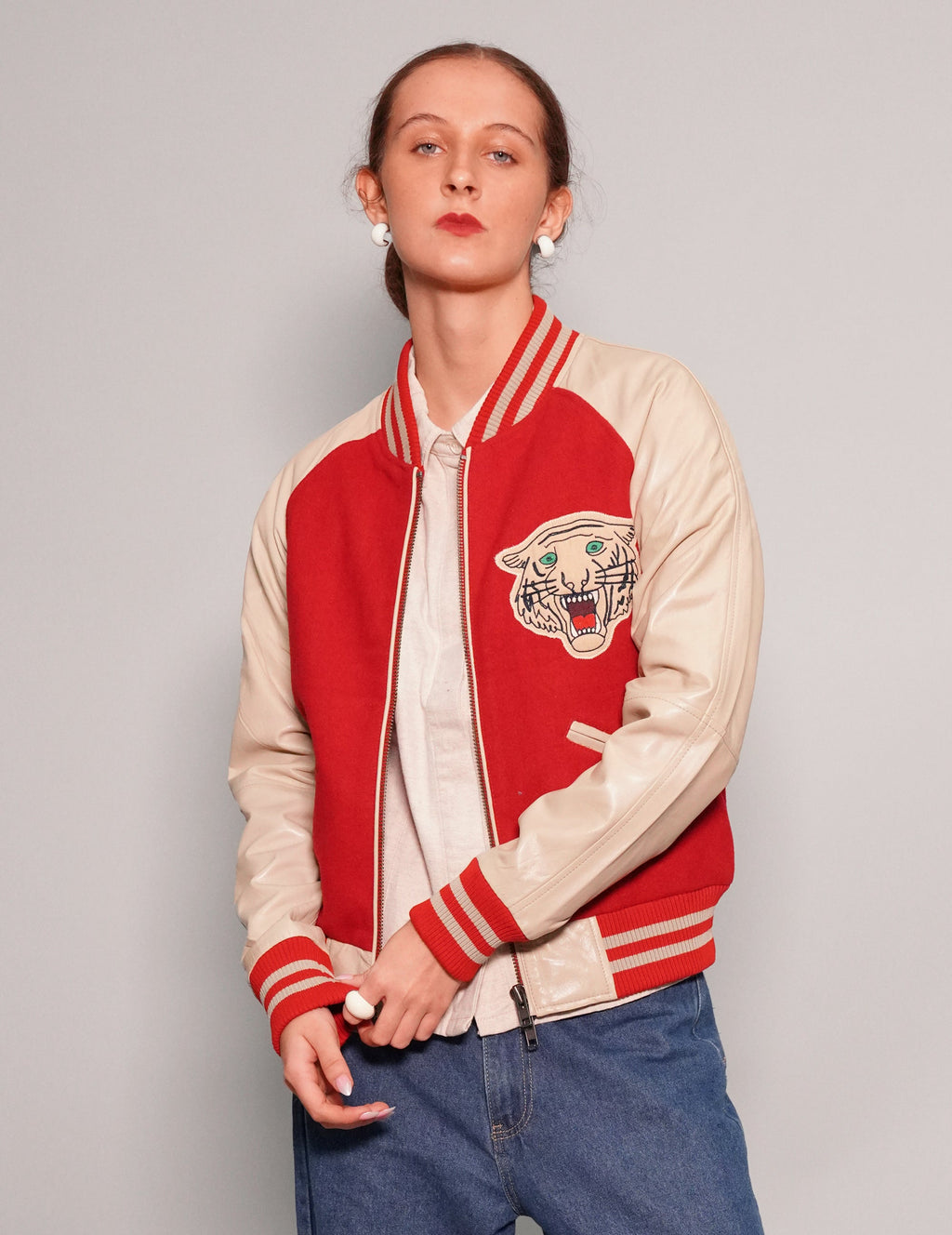 Varsity Bomber Jacket in Red