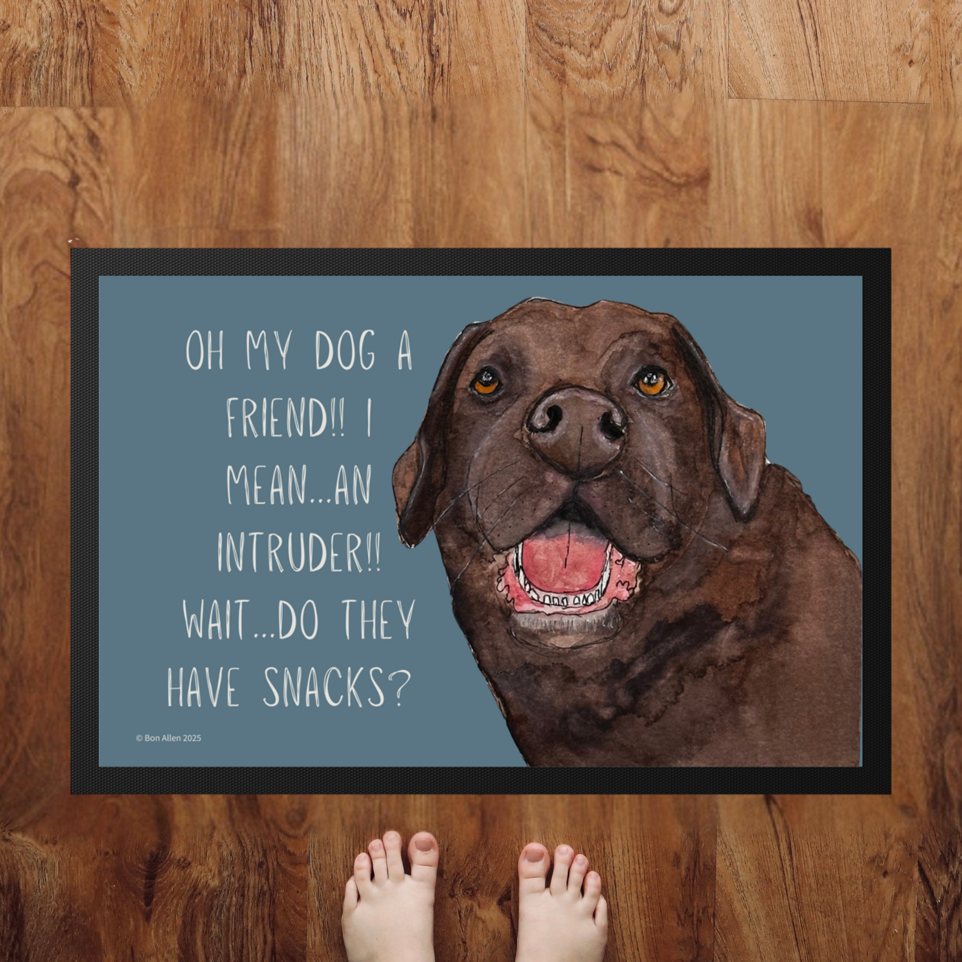 Chocolate Labrador Welcome Mat Friend or Intruder or Snack Delivery
