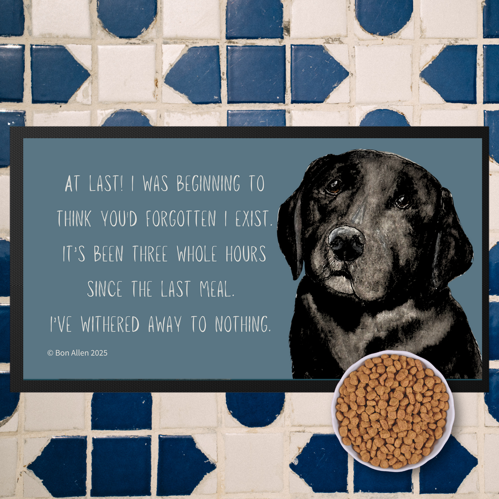 Black Labrador Starving Since Breakfast Pet Bowl Mat