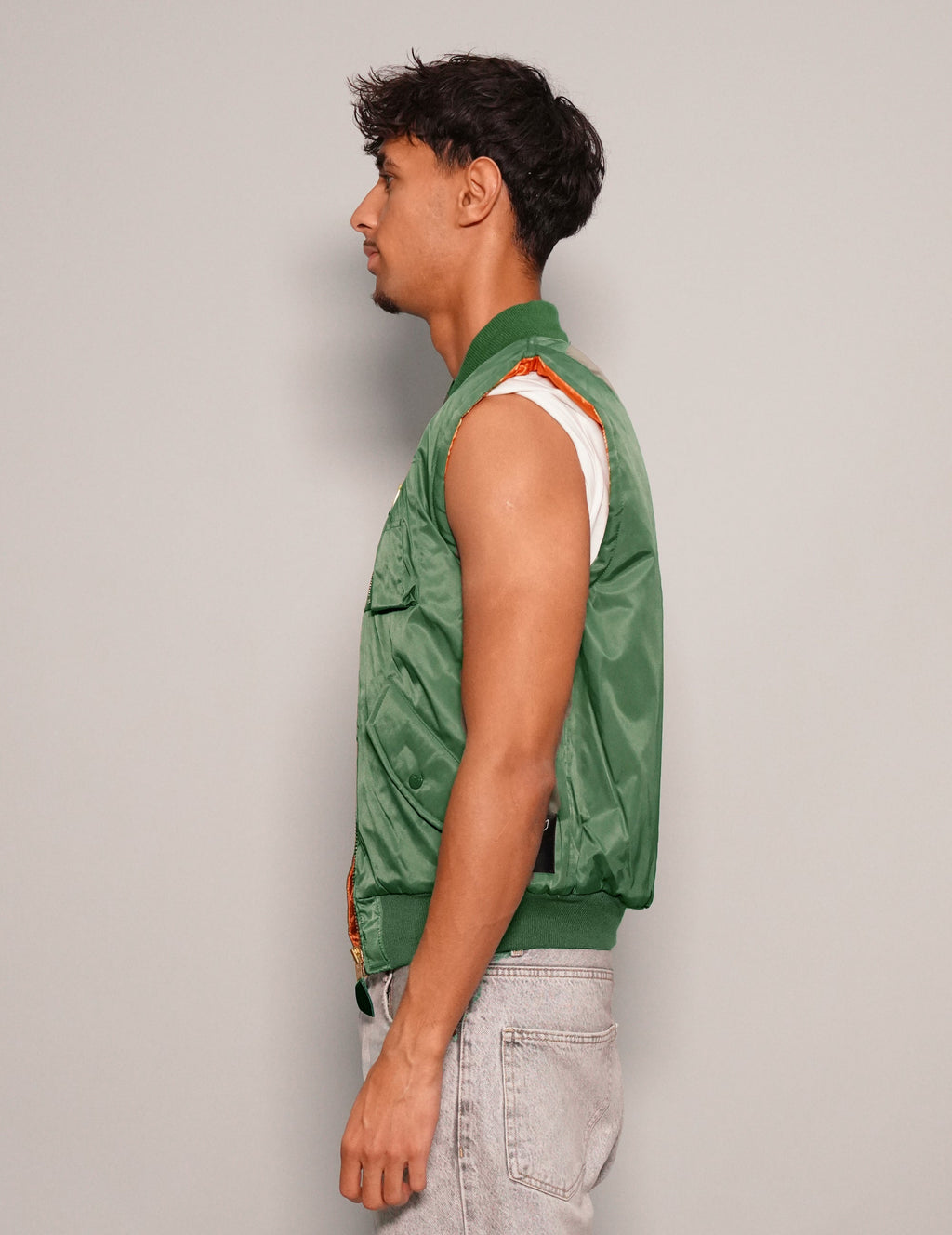 Vintage Green Bomber Gilet Reversible