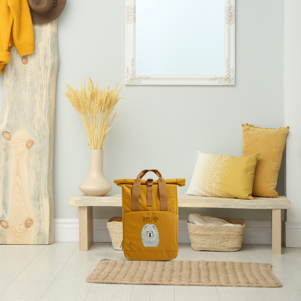 Cream Chow Chow Roll Top Backpack