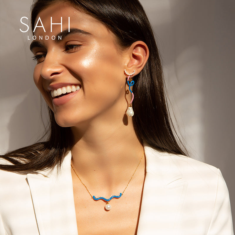 Fantasy Pearl Charm Necklace in Blue, Pink and Gold