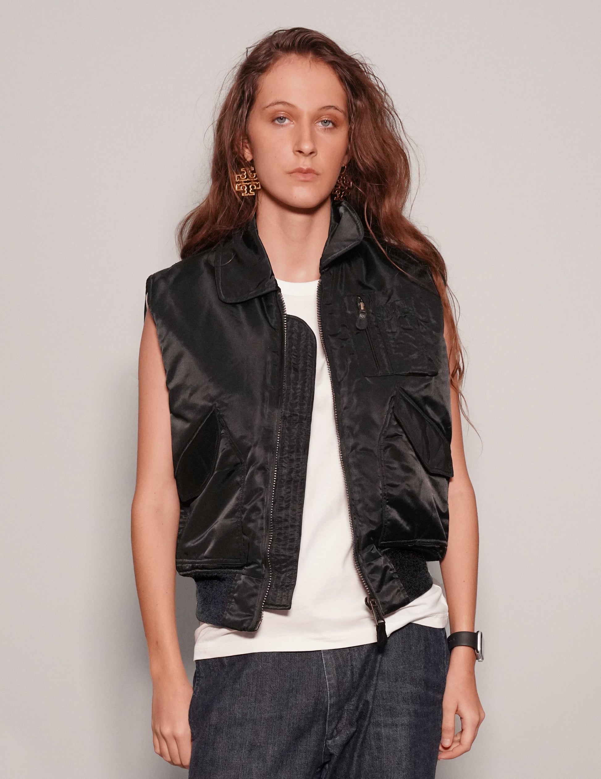 Black Lightweight Bomber Gilet with Collar