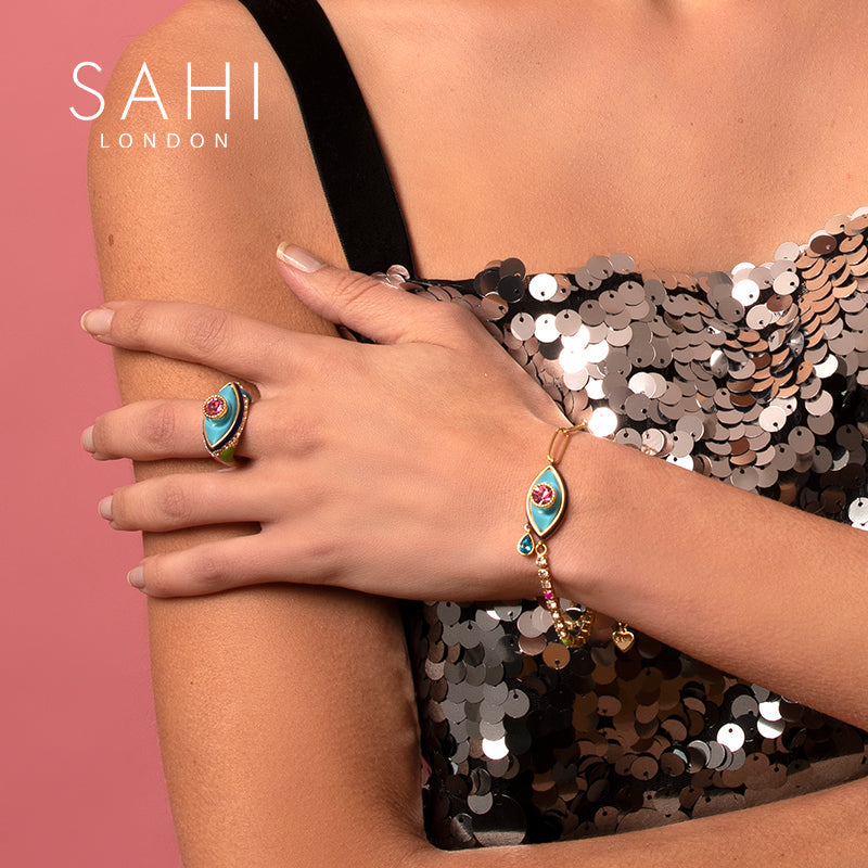 Love Affair Teardrop Open Ring in Gold and Enamel