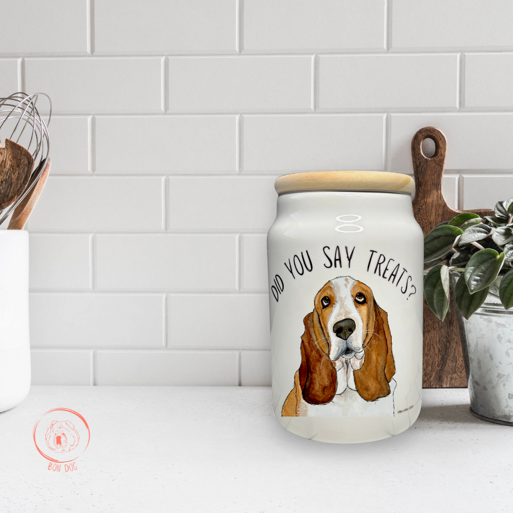 Ceramic Dog Treat Jar with Basset Design