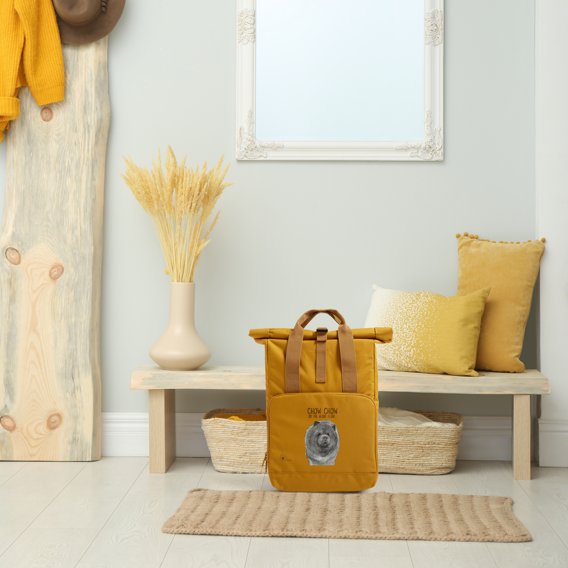 Blue Chow Chow Aloof Floof Roll Top Backpack