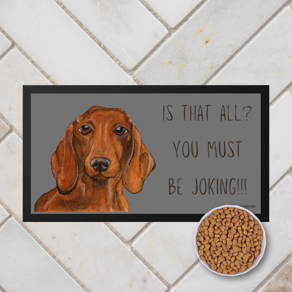 Dachshund Dining Drama Hilarious Pet Bowl Mat