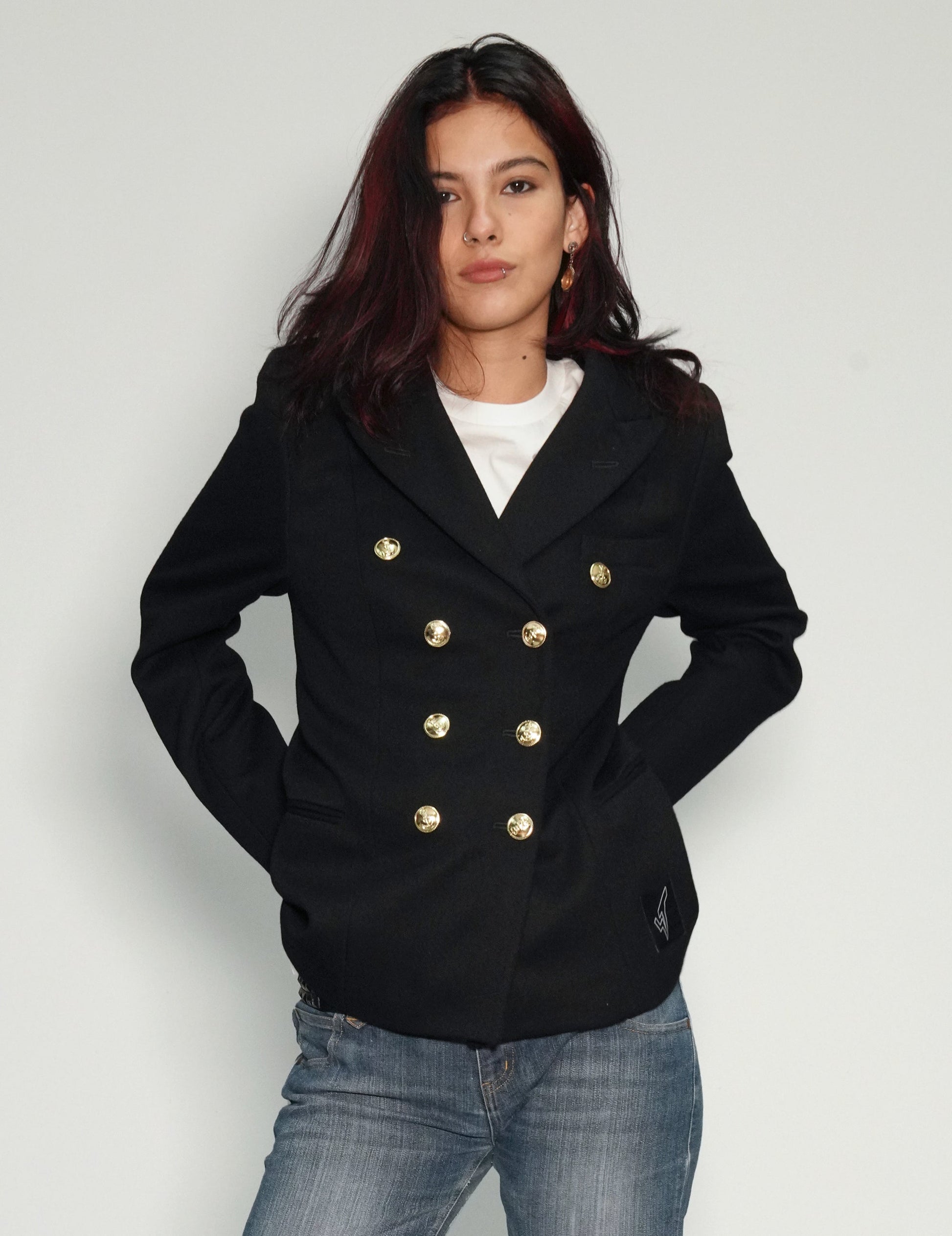 Vintage Black Double Breasted Blazer Wool