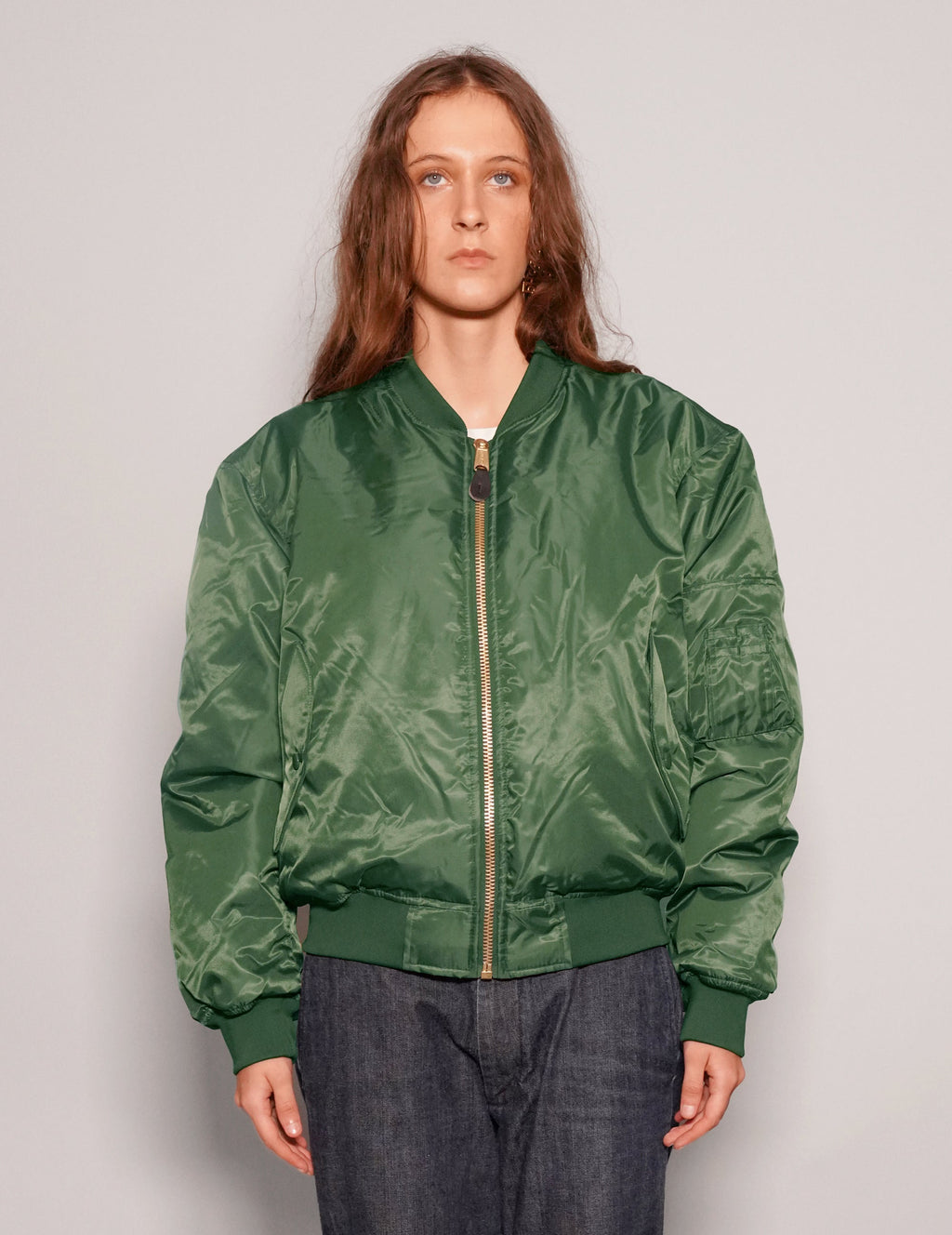 Vintage Green MA1 Bomber Jacket with Reversible Orange Lining