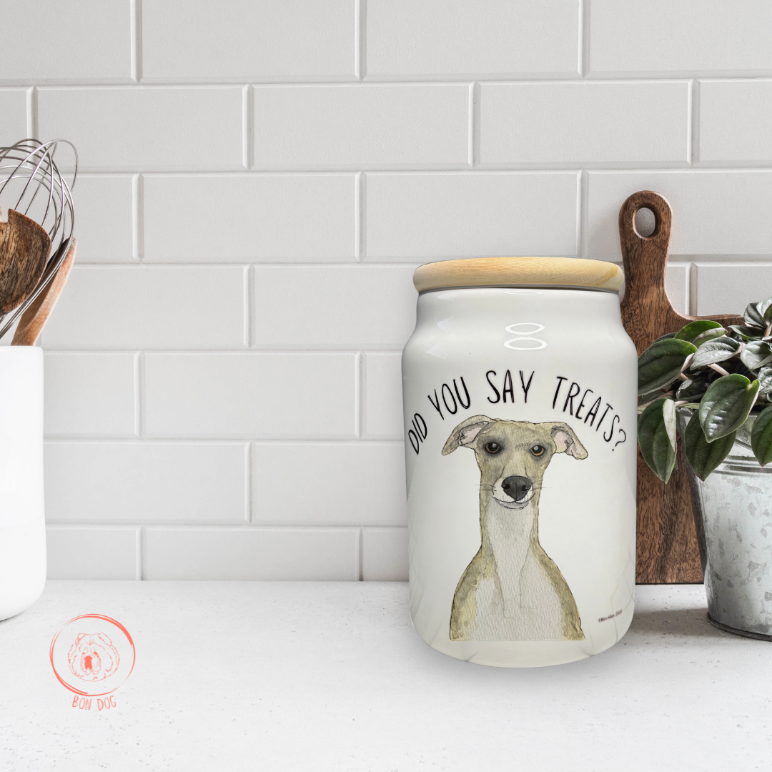 Ceramic Treat Jar with Wooden Lid for Dogs