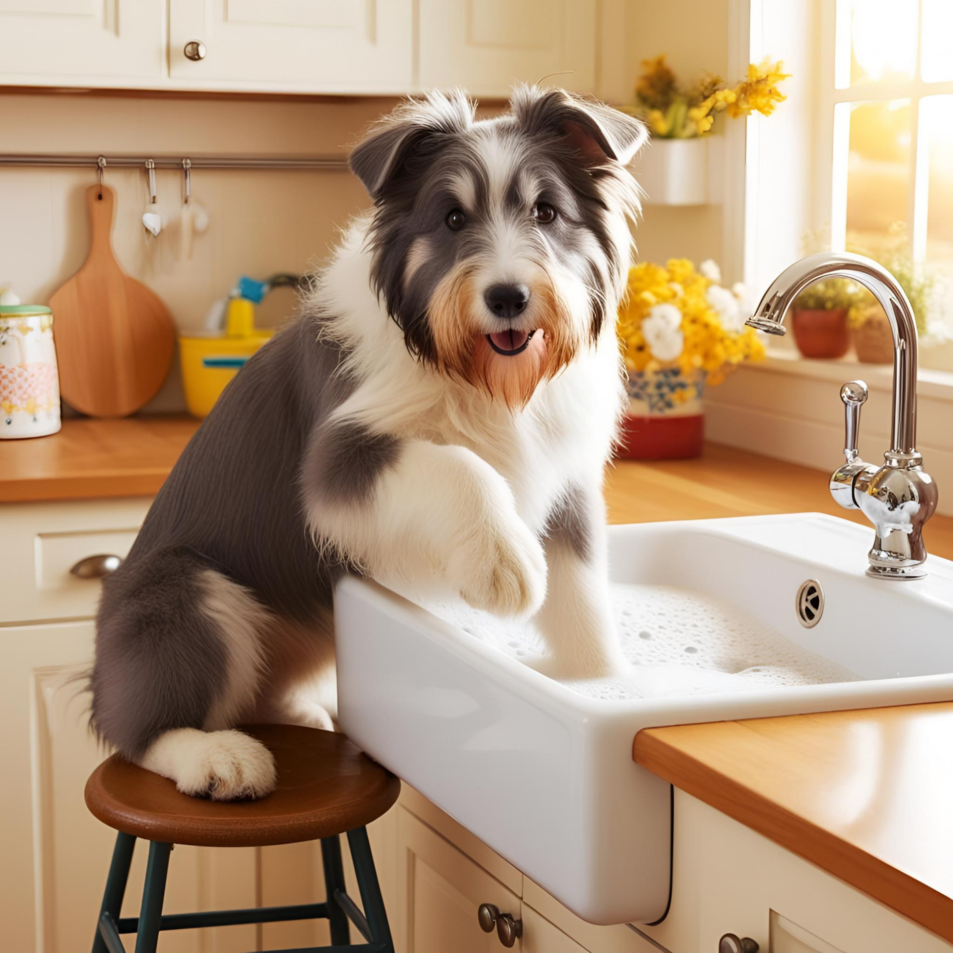 Bearded Collie Tea Towel Hairicane of Chaos and Affection