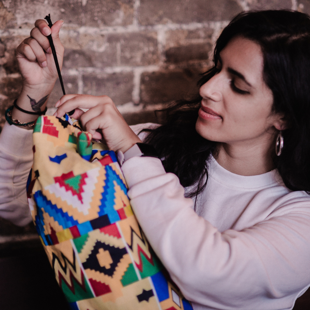 Handmade Yoga Bag in Yellow with African Wax Print