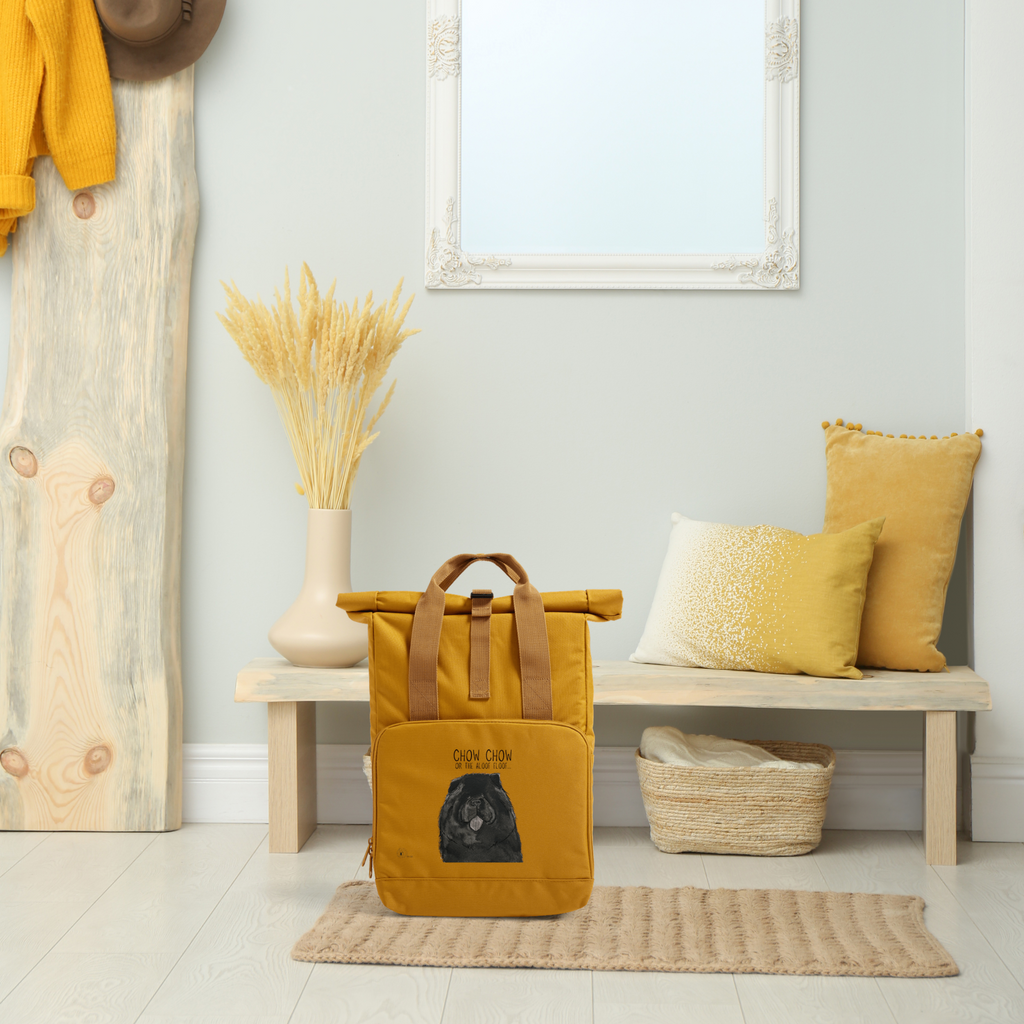 Black Chow Chow Aloof Floof Roll Top Backpack